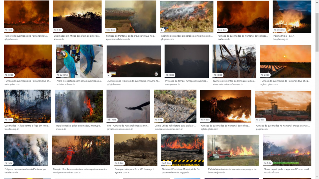 Coletânea de imagens divulgadas pela imprensa sobre os focos de queimadas no Brasil em 2020