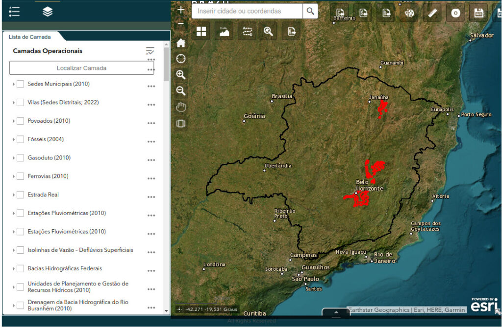Imagem do Atlas Digital contendo a localização das três áreas cujos Atlas serão desativados.